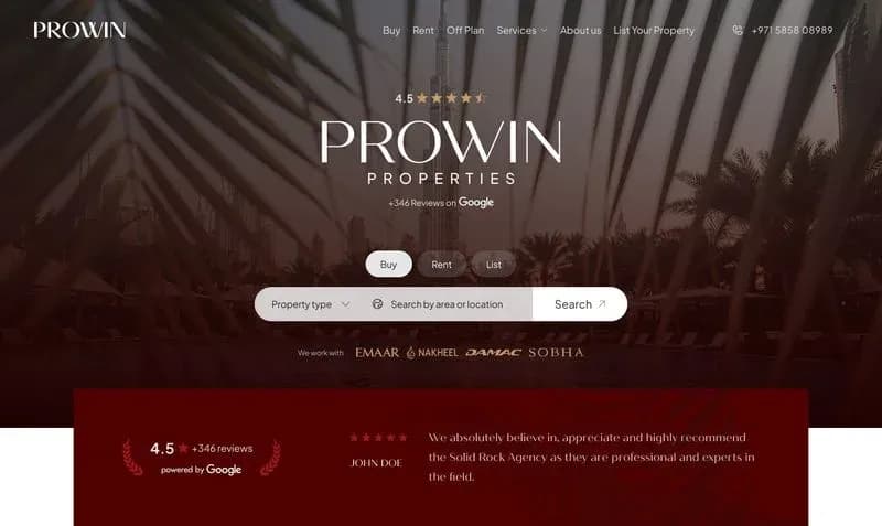 Prowin Properties website